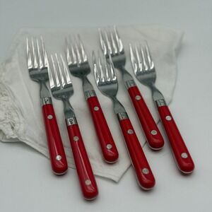Vintage WF Washington Forge Mardi Gras Red Dinner Forks Set of 6 Stainless Korea